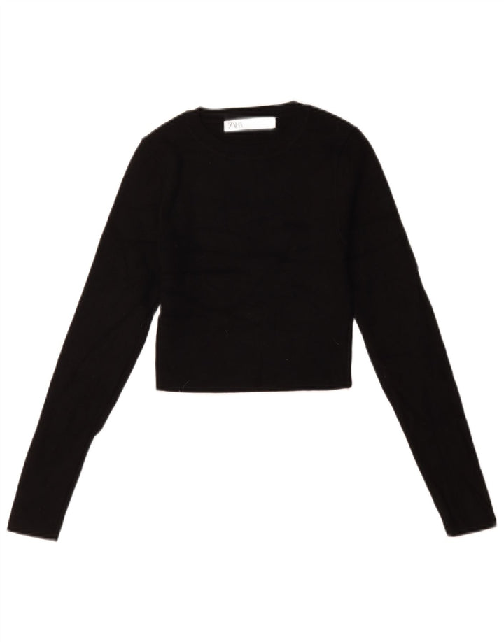Damski krótki top oversize Zara z długim rękawem UK 10 Small, czarna wiskoza