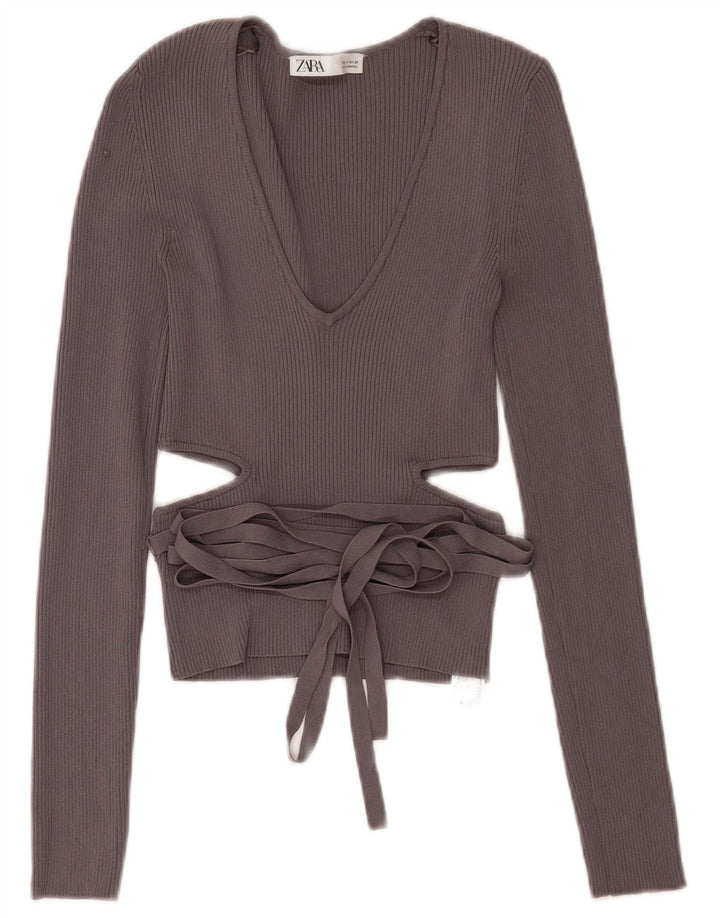 Krótki top damski Zara z wycięciem UK 10 Small, szara wiskoza