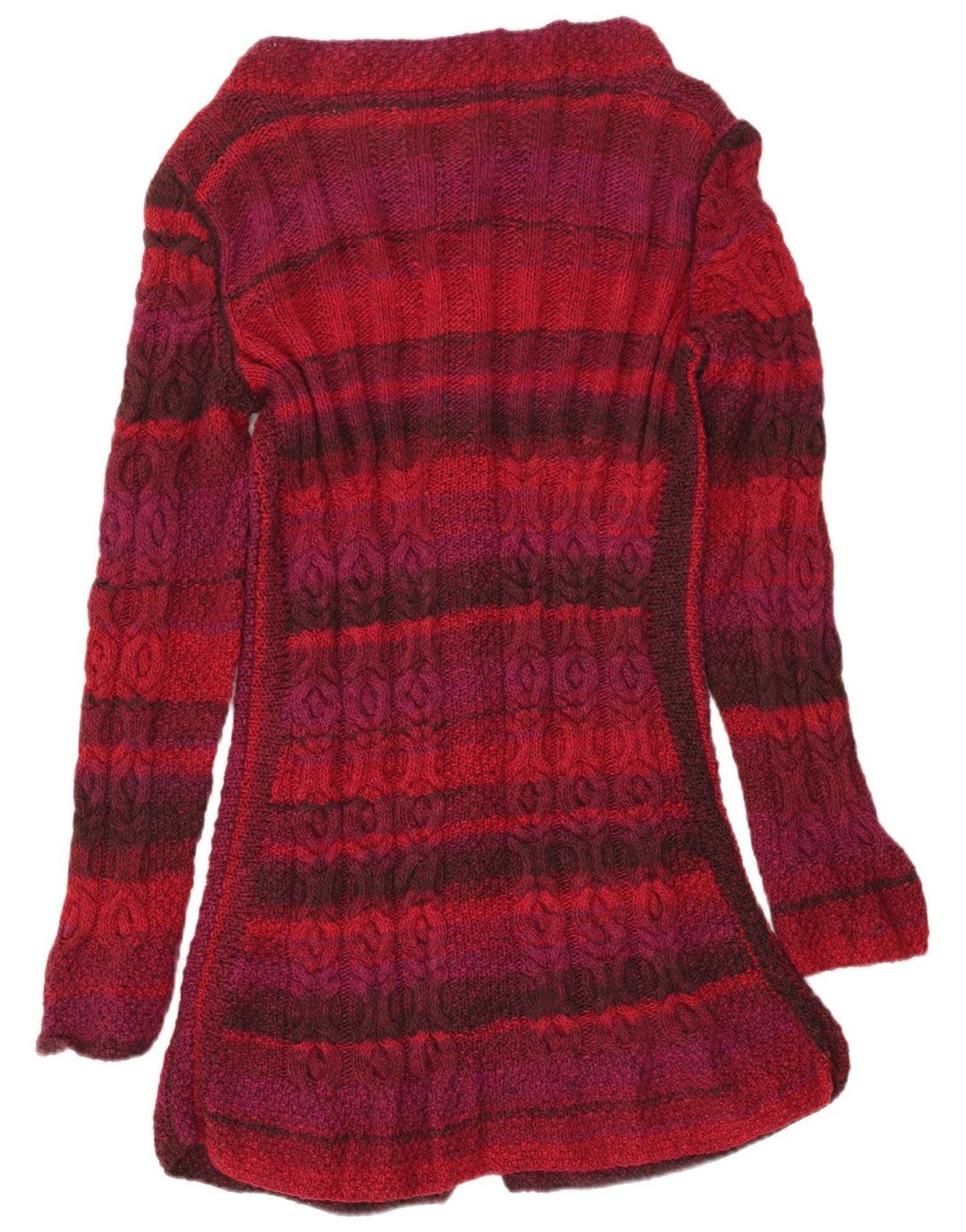 VINTAGE Womens Longline Cardigan Sweater UK 14 Medium Red Striped