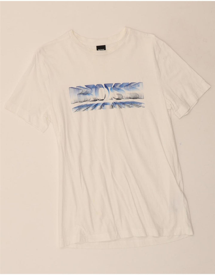 HUGO BOSS Mens Graphic T-Shirt Top Small White Cotton Vintage Hugo Boss and Second-Hand Hugo Boss from Messina Hembry 