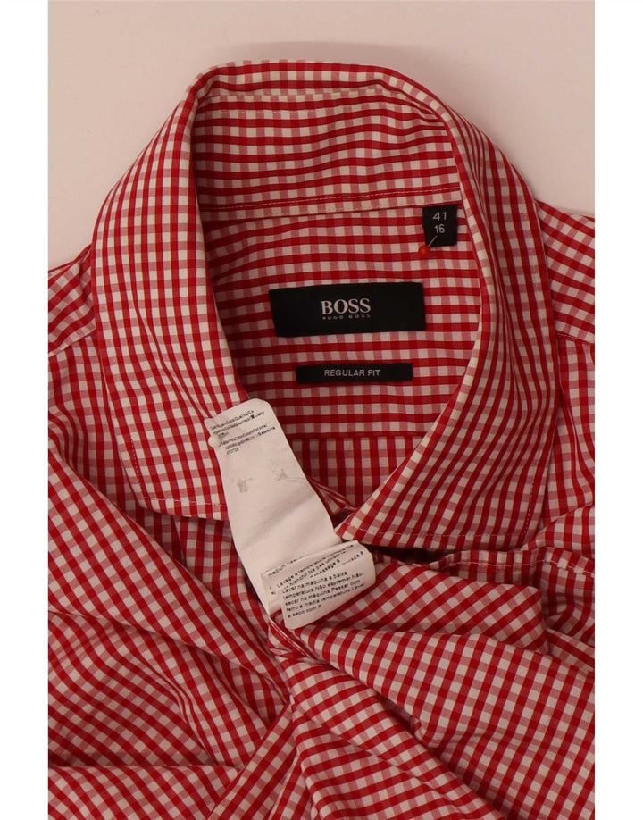 Koszula męska Hugo Boss o regularnym kroju, rozmiar 41 16, duża, czerwona bawełniana kratka
