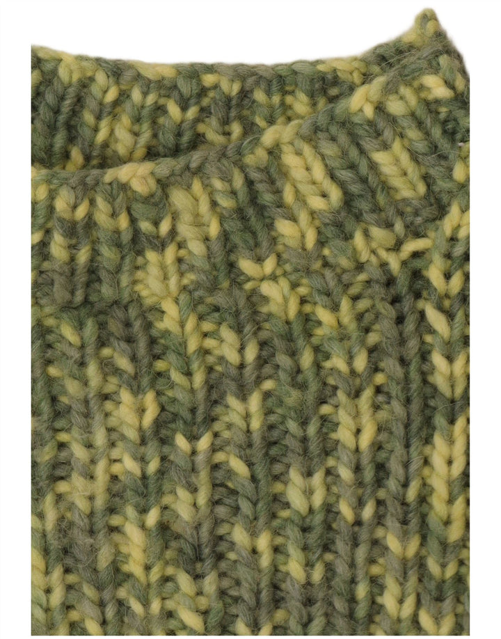 Sweter damski w stylu vintage z golfem UK 14, średni, zielony, nakrapiany