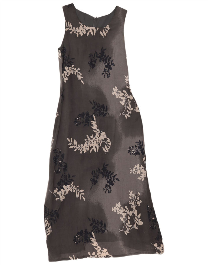 Vintage damska sukienka maxi bez rękawów UK 12 średnioszara w kwiaty