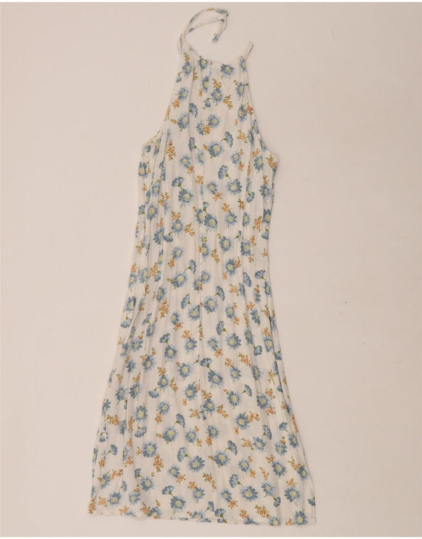 BENETTON Damska sukienka wiązana na szyi UK 8, mała, biała w kwiaty