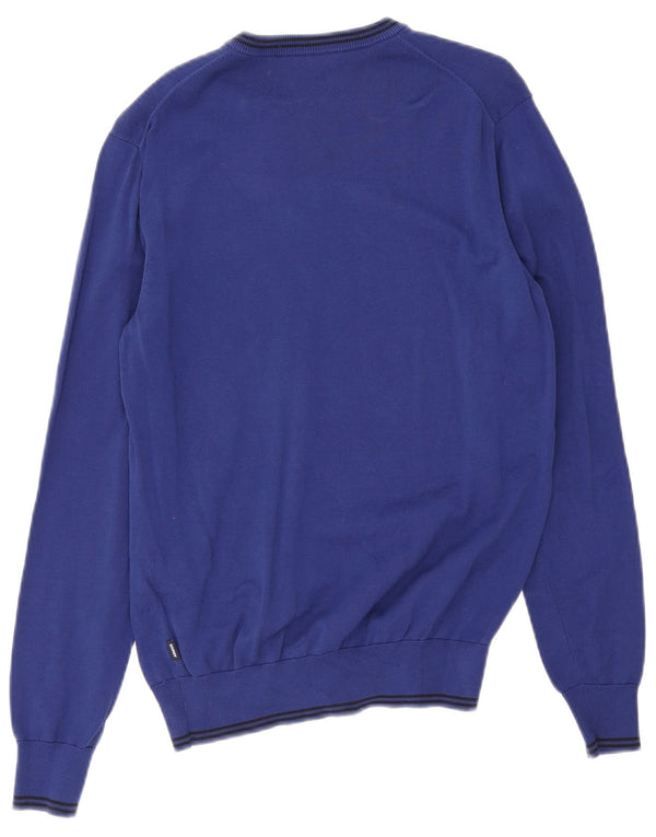 Męski sweter Armani Jeans z dekoltem w kształcie litery V, bawełniany w średnie niebieskie paski