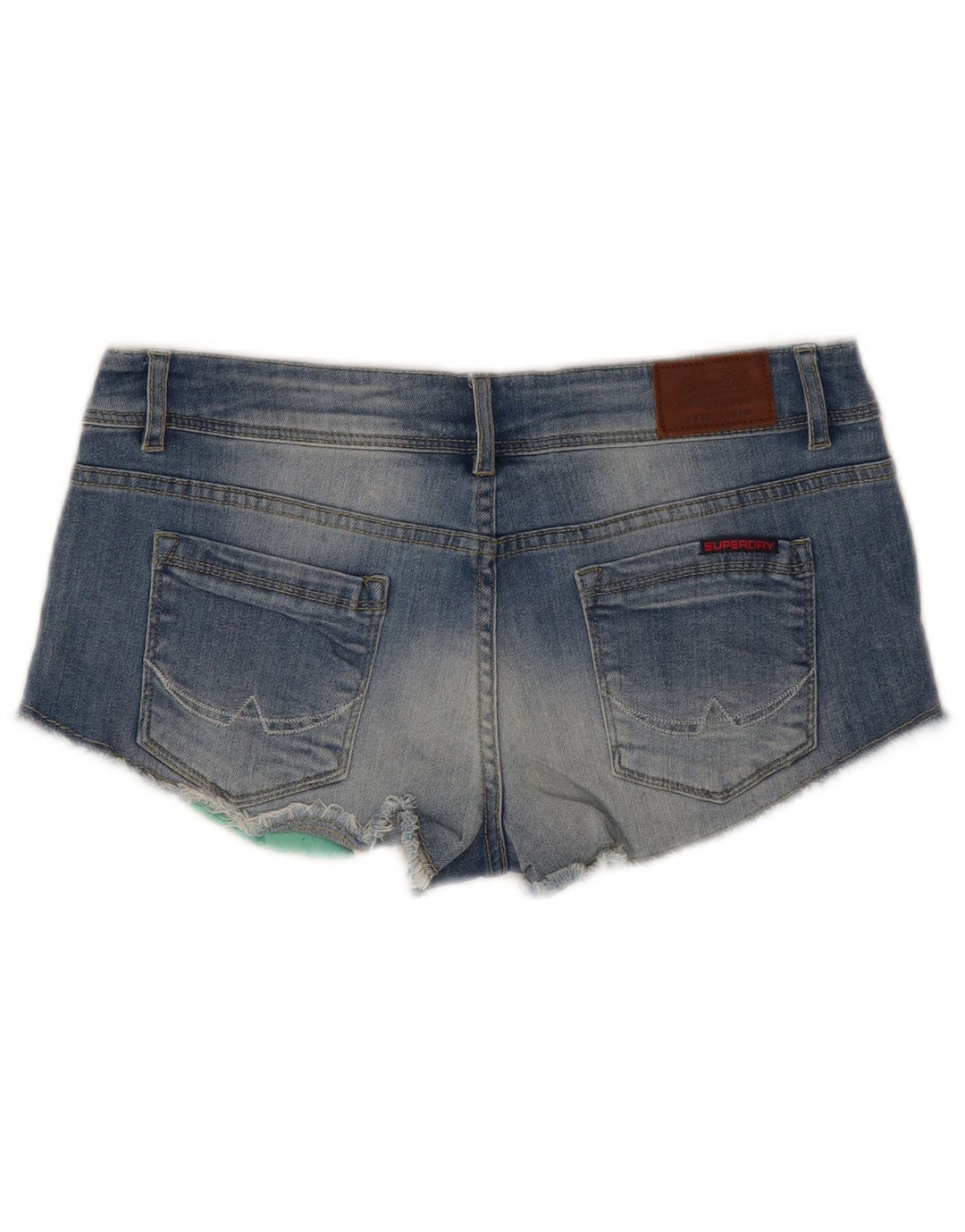Damskie spodenki jeansowe Superdry z niskim stanem W30, średnioniebieskie, bawełniane