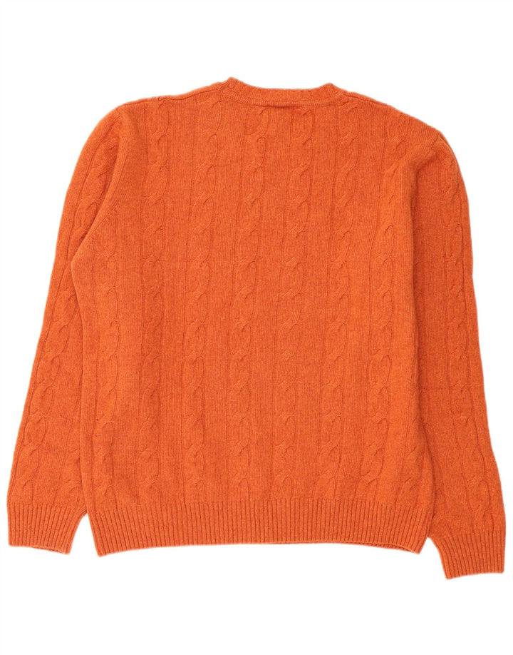 Vintage męski sweter z okrągłym dekoltem XL, pomarańczowa wełna