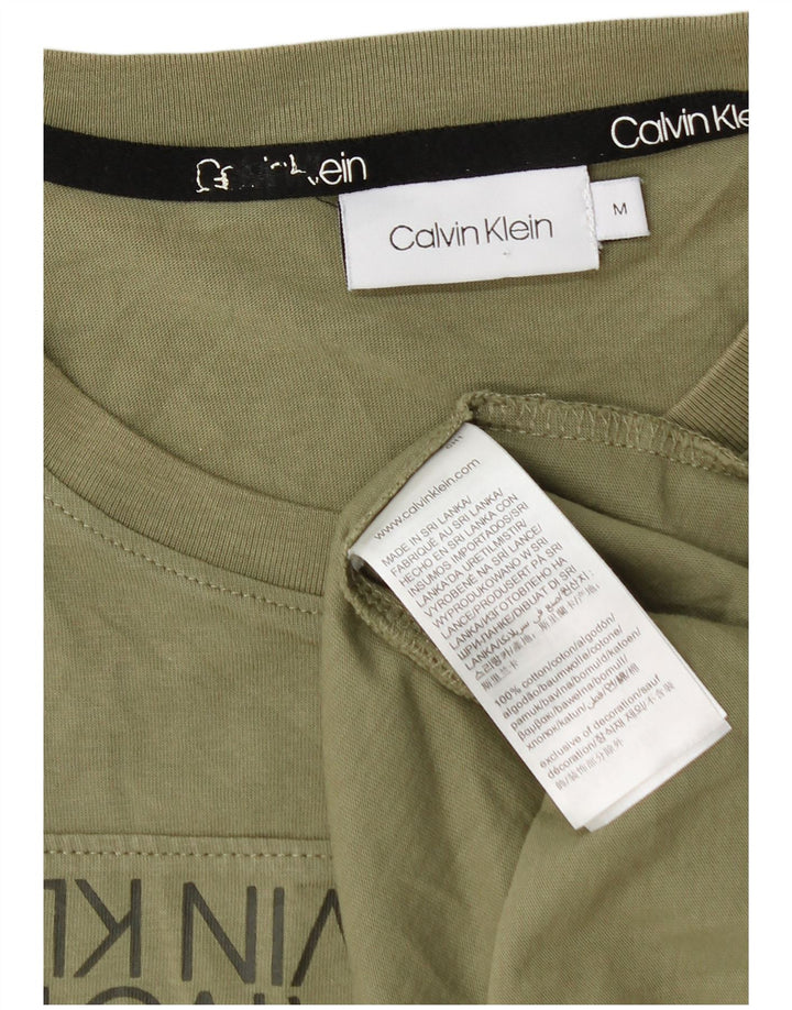 Męska koszulka z grafiką Calvin Klein, średnia, bawełniana khaki