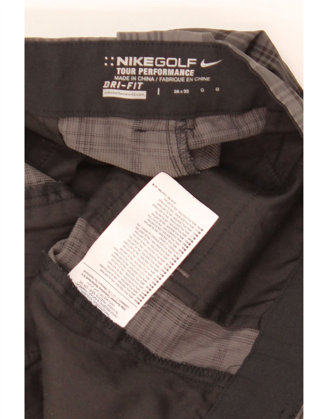 Męskie spodnie typu chino NIKE Dri Fit W36 L32 Szary poliester w kratę
