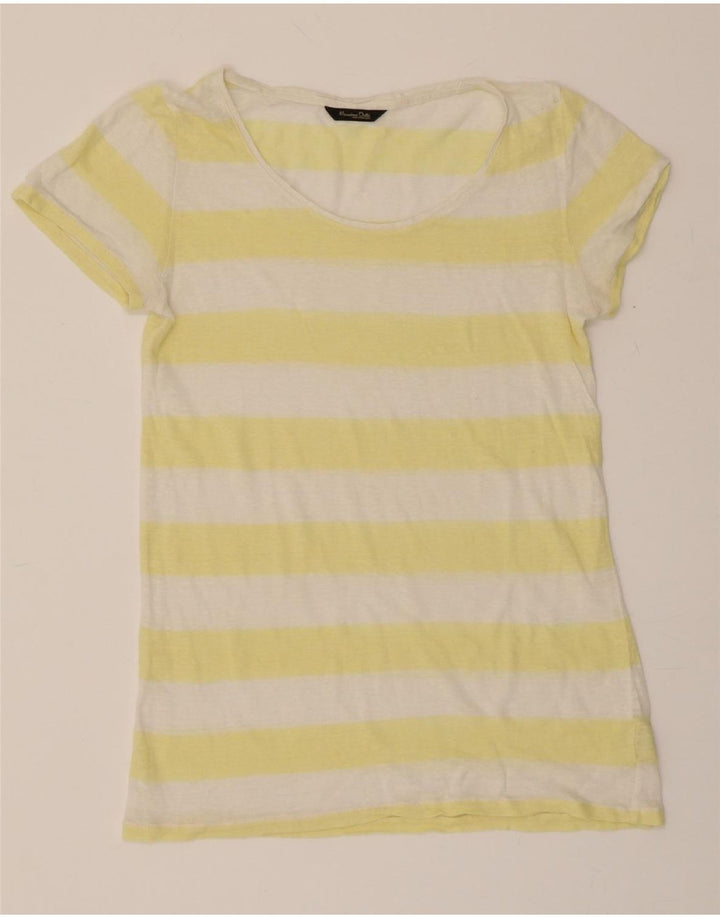 MASSIMO DUTTI Womens T-Shirt Top UK 12 Medium Yellow Striped Vintage Massimo Dutti and Second-Hand Massimo Dutti from Messina Hembry 