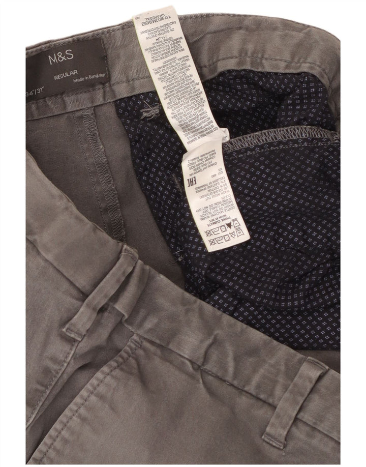 Męskie spodnie typu chino Regular Marks & Spencer W34 L31 Szara bawełna