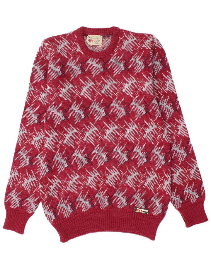 Męski sweter z wycięciem pod szyją Viky Tricot, mała czerwona geometryczna dziewicza wełna