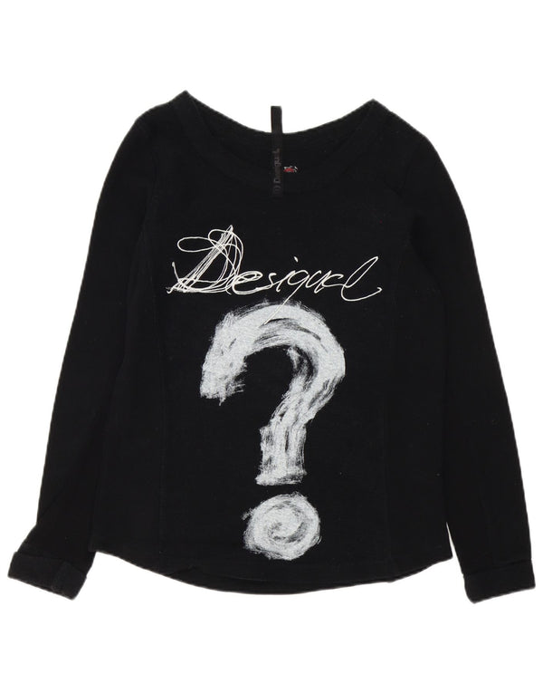 Desigual damski top graficzny z długim rękawem, UK 14, średni czarny, bawełniany