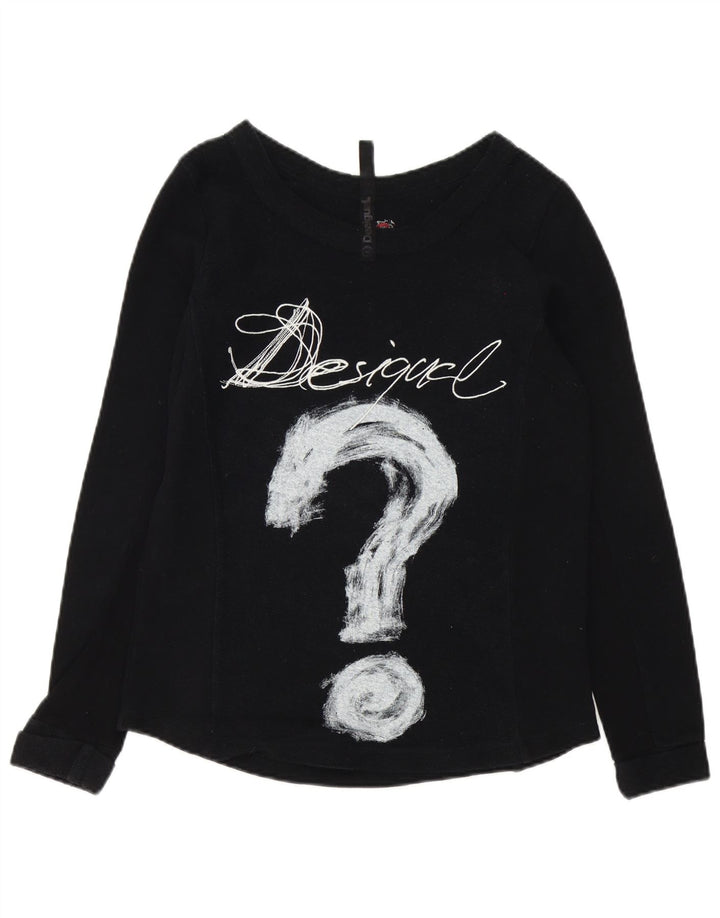 Desigual damski top graficzny z długim rękawem, UK 14, średni czarny, bawełniany