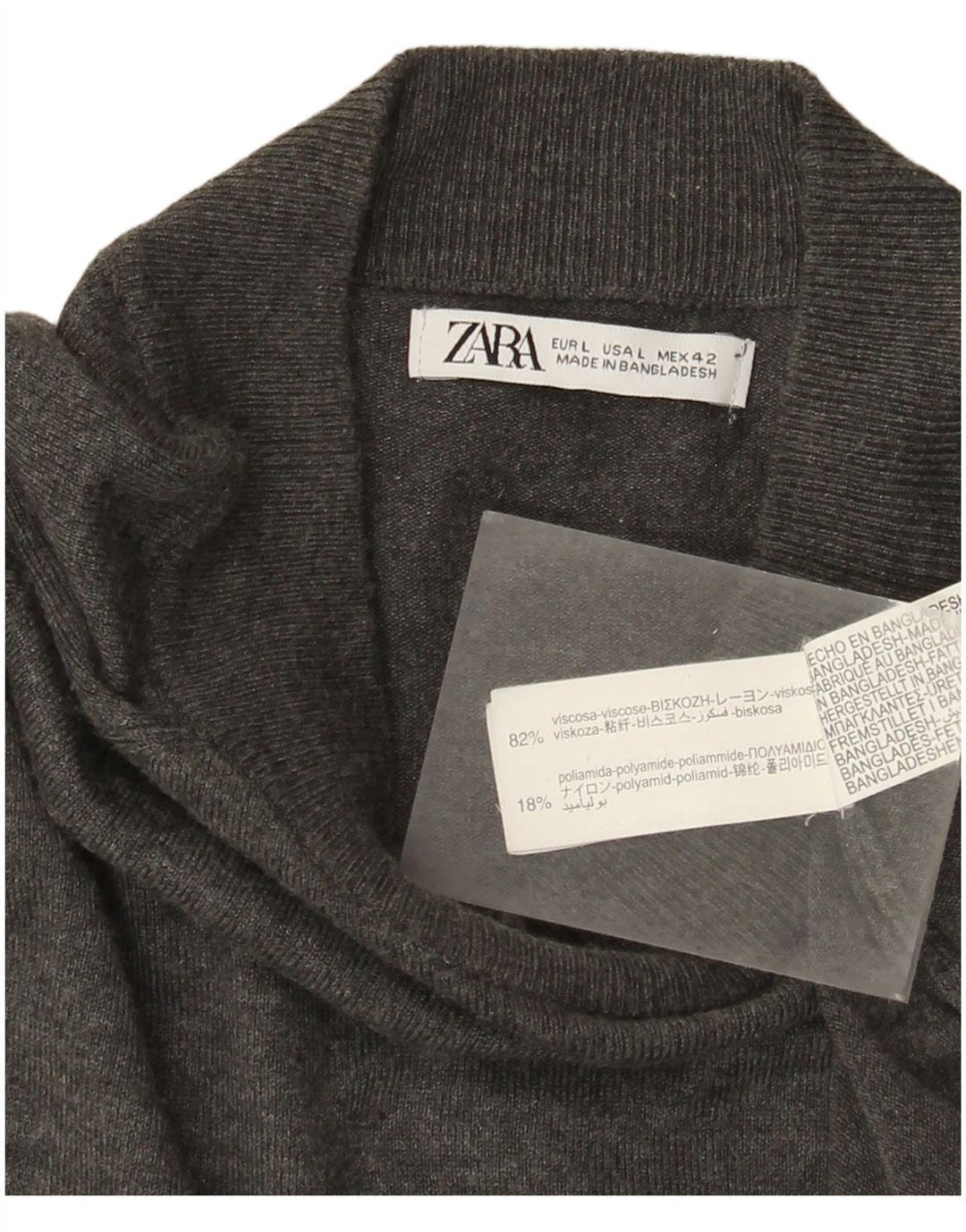 Męski sweter z golfem Zara, duży, szary, wiskoza