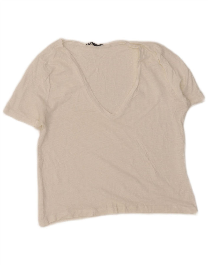 Damski T-shirt Zara Crop Top UK 12 Średni Biały