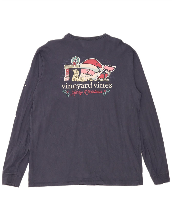 VINEYARD VINES Mens Graphic Top Long Sleeve Large Navy Blue Cotton