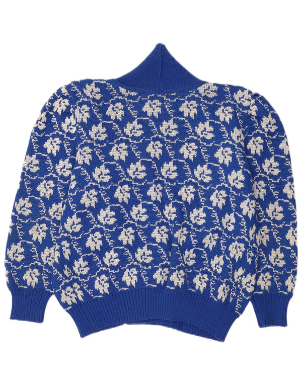 Sweter damski w stylu vintage, brytyjski 18 XL, niebieski w kwiaty
