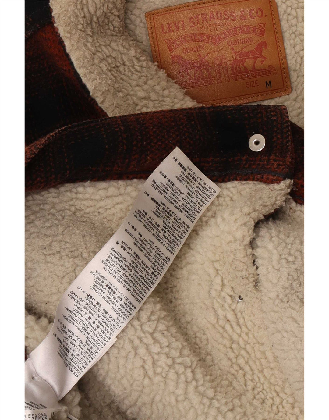 Męska kurtka Levi's Sherpa UK 38, poliester w czerwoną kratę
