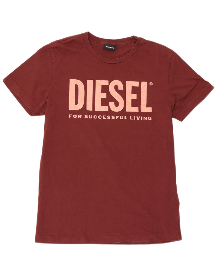 Męska koszulka z grafiką Diesel, średnia, bordowa bawełna