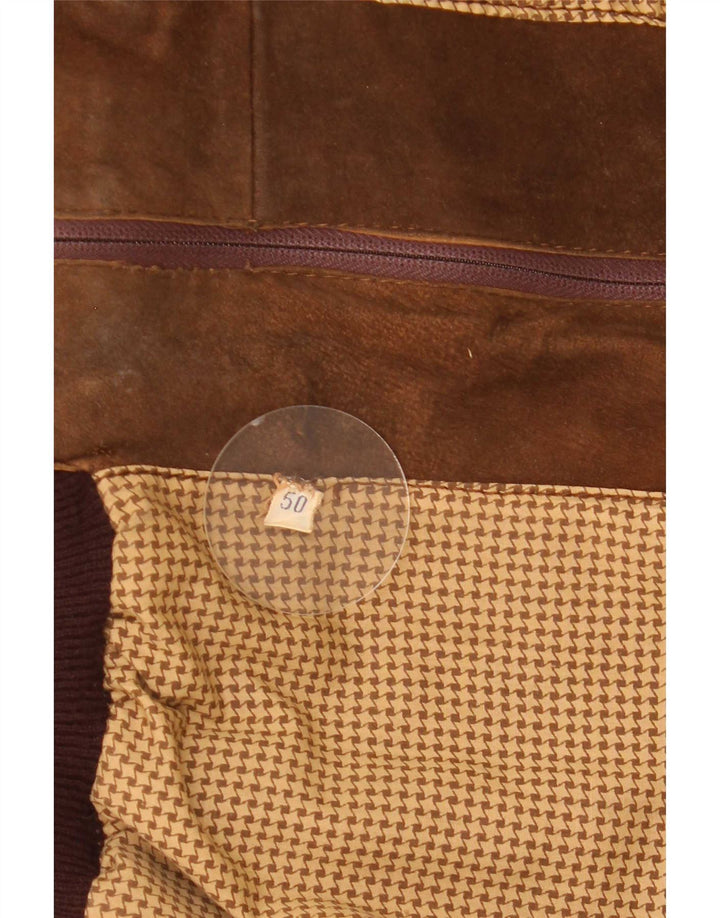 Męska zamszowa kurtka bomber w stylu vintage IT 50, duża brązowa