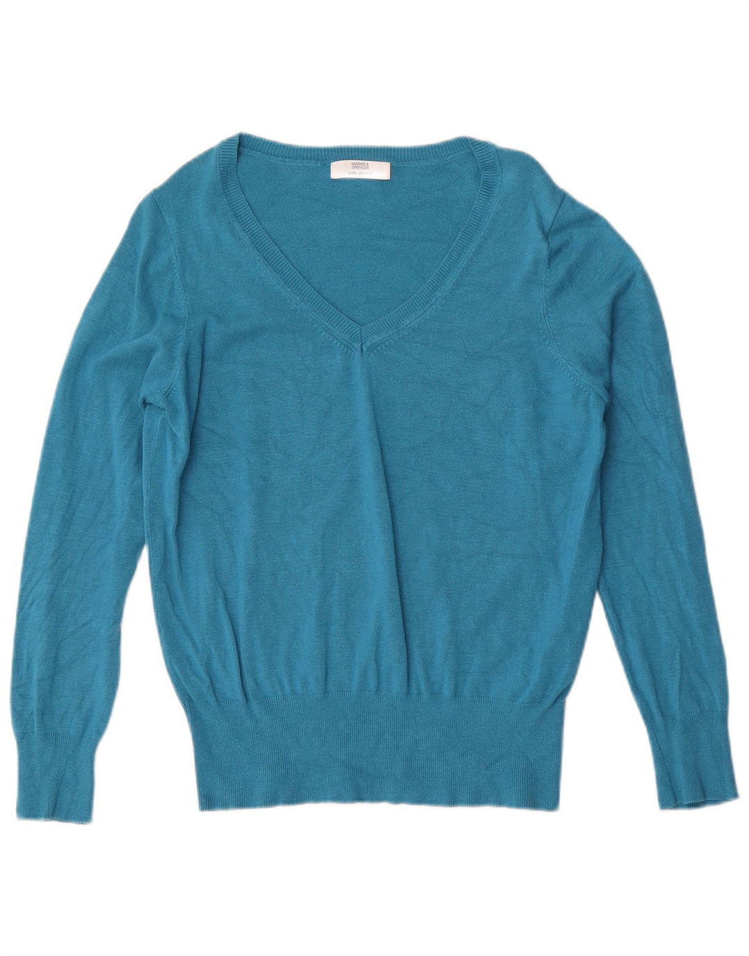 Sweter damski Marks & Spencer z dekoltem w kształcie litery V, UK 14, średni turkusowy wiskoza