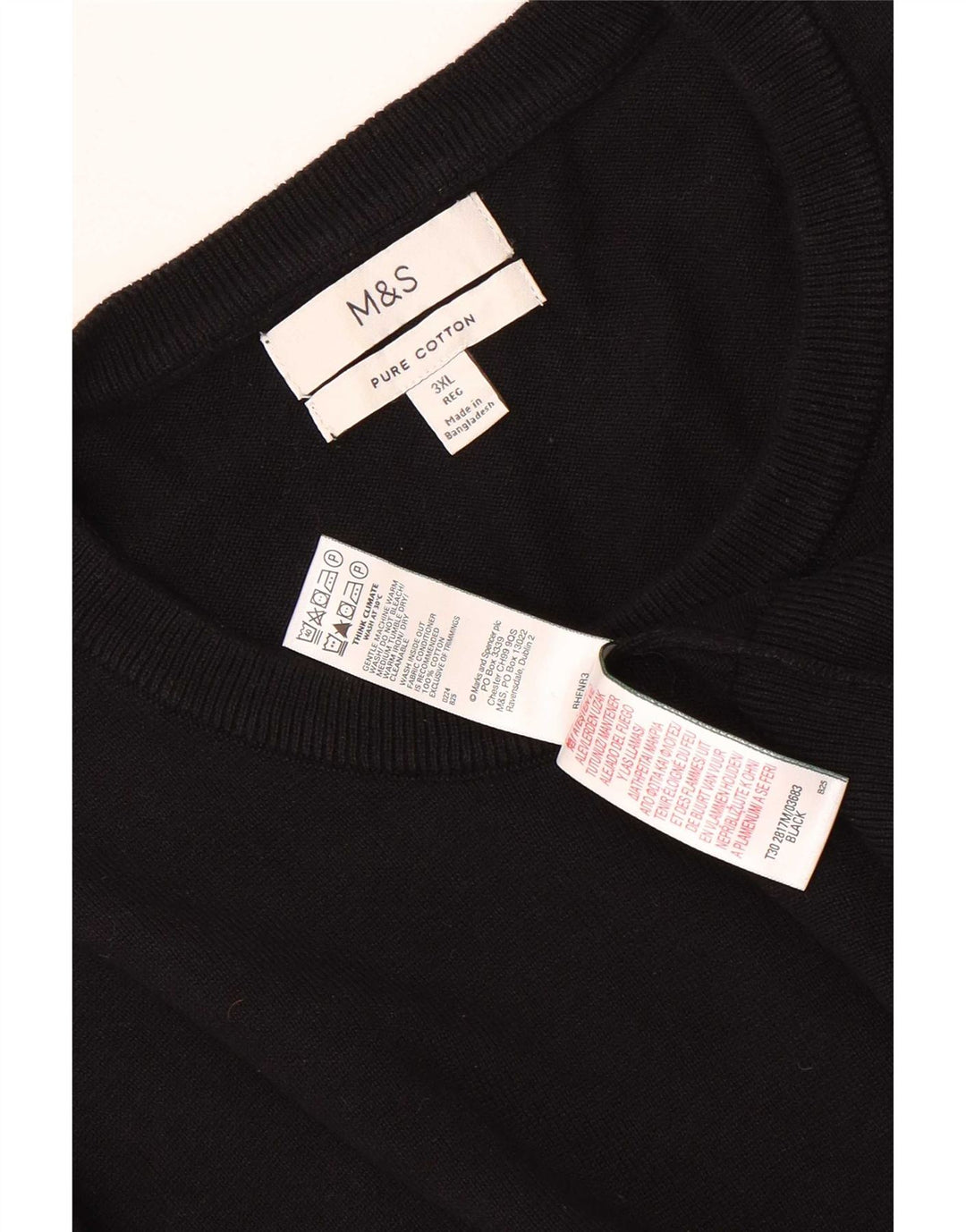 Marks & Spencer Męski sweter z okrągłym dekoltem, 3XL, czarny, bawełniany