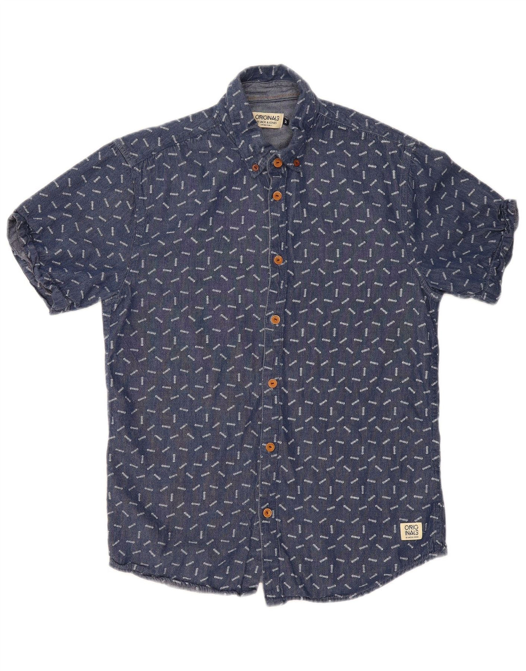 Męska koszula z krótkim rękawem Jack & Jones w abstrakcyjny wzór, średnia niebieska, bawełniana