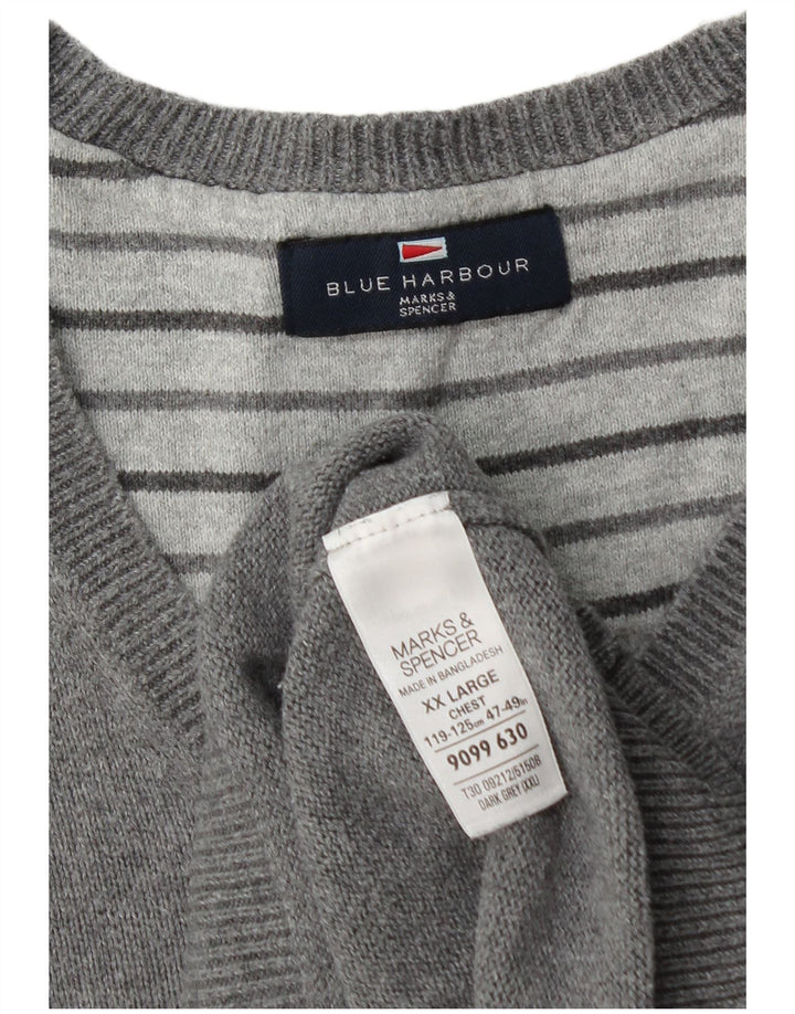 Męski sweter Marks & Spencer Blue Harbor z dekoltem w kształcie litery V, 2XL, szary, bawełniany