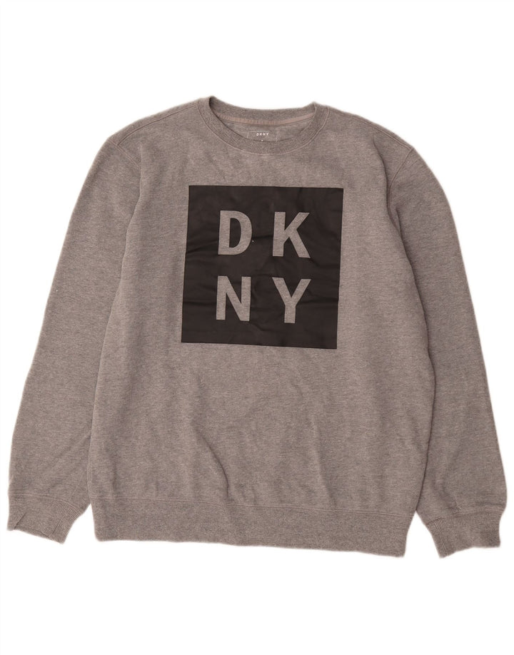 Męska bluza z grafiką Dkny, średnia szara bawełniana nakrapiana