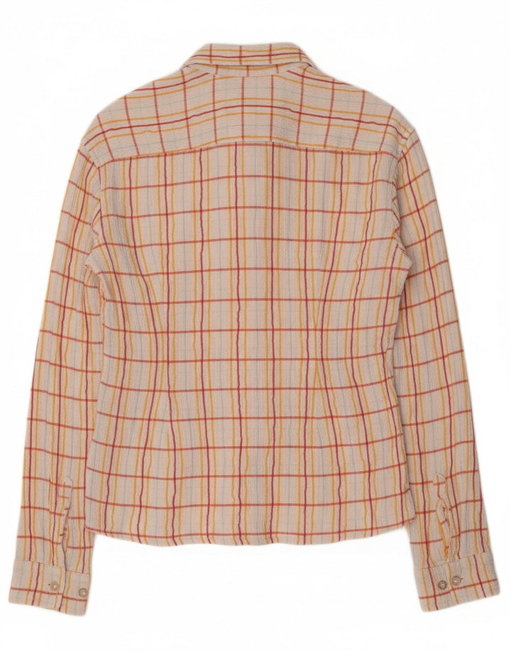 MARLBORO CLASSICS Womens Slim Fit Shirt UK 12 Medium Beige Check Cotton