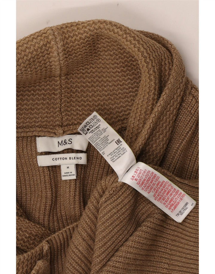 Marks & Spencer Męski sweter rozpinany Średni brązowy poliester
