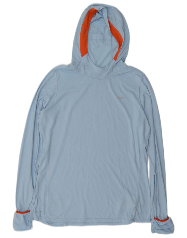 Damska koszulka z kapturem i kapturem Nike Dri Fit z długim rękawem, Wielka Brytania 16, duży niebieski blok kolorów