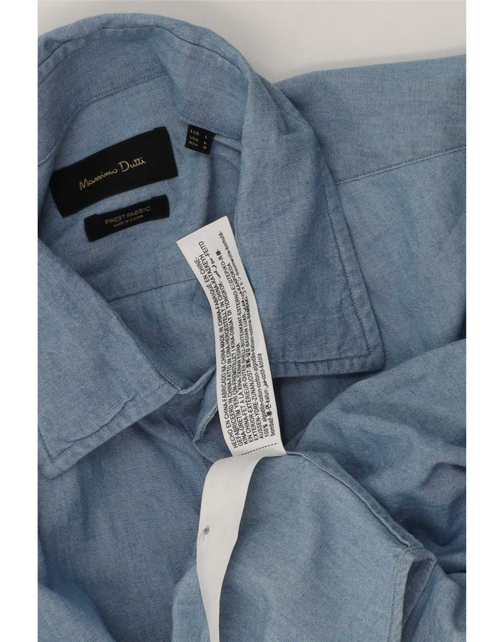 Męska koszula z krótkim rękawem Massimo Dutti, duża, niebieska, bawełniana