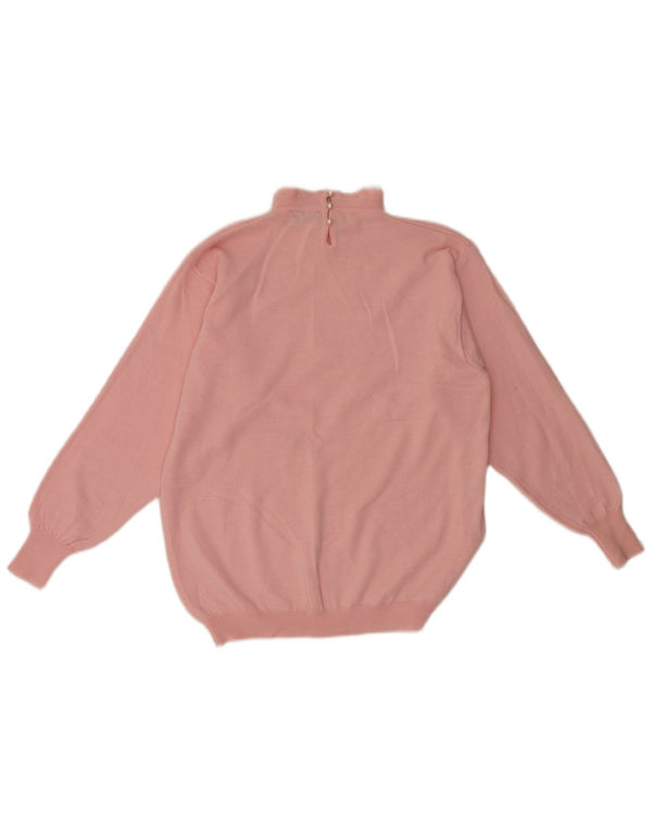 Vintage damski sweter z golfem UK 12 średni różowy kwiatowy retro