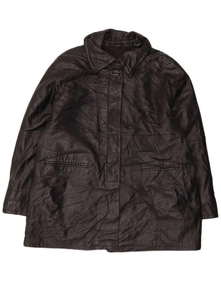 VINTAGE damski płaszcz skórzany oversize IT 50 XL czarna skóra