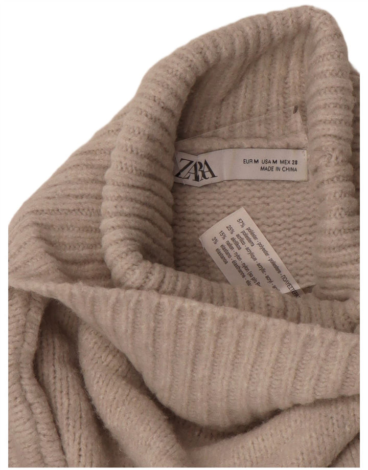 Damski sweter oversize Zara z golfem UK 14, średni beżowy poliester