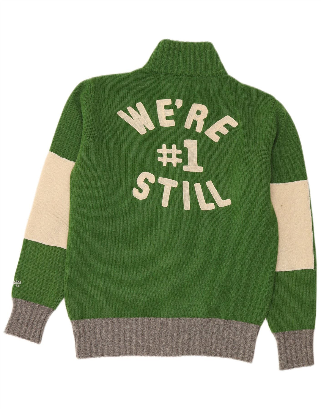Męski sweter rozpinany VINTAGE z grafiką, wełniany, w kolorze średniej zieleni
