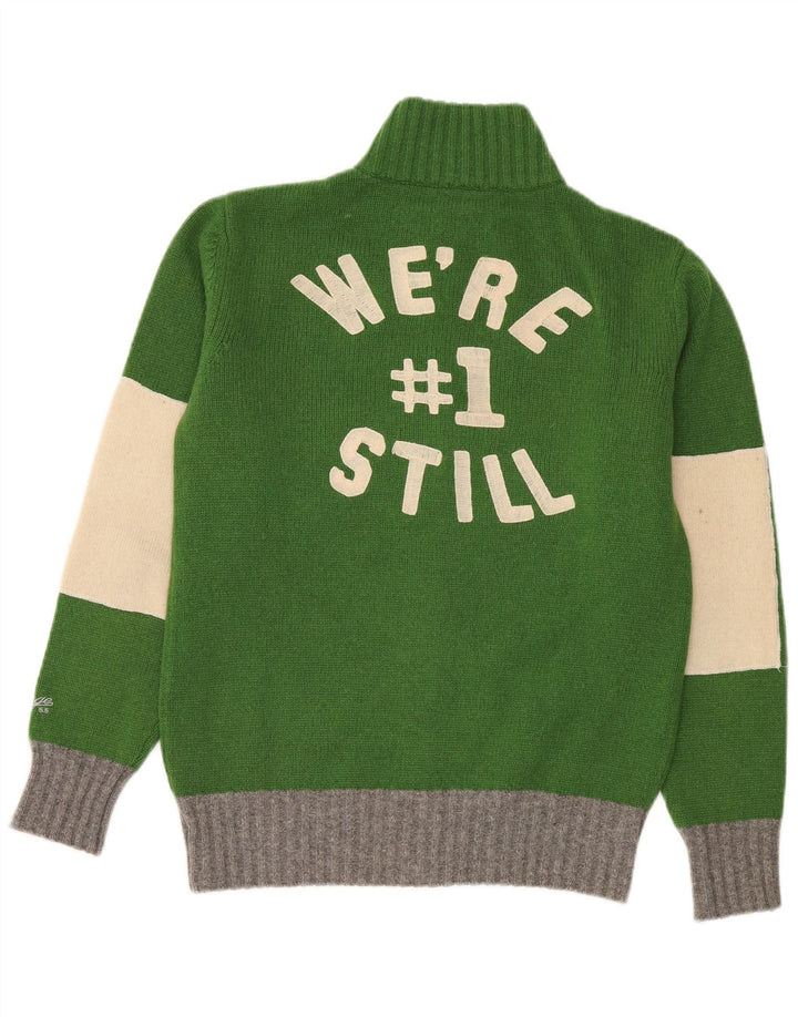 Męski sweter rozpinany VINTAGE z grafiką, wełniany, w kolorze średniej zieleni