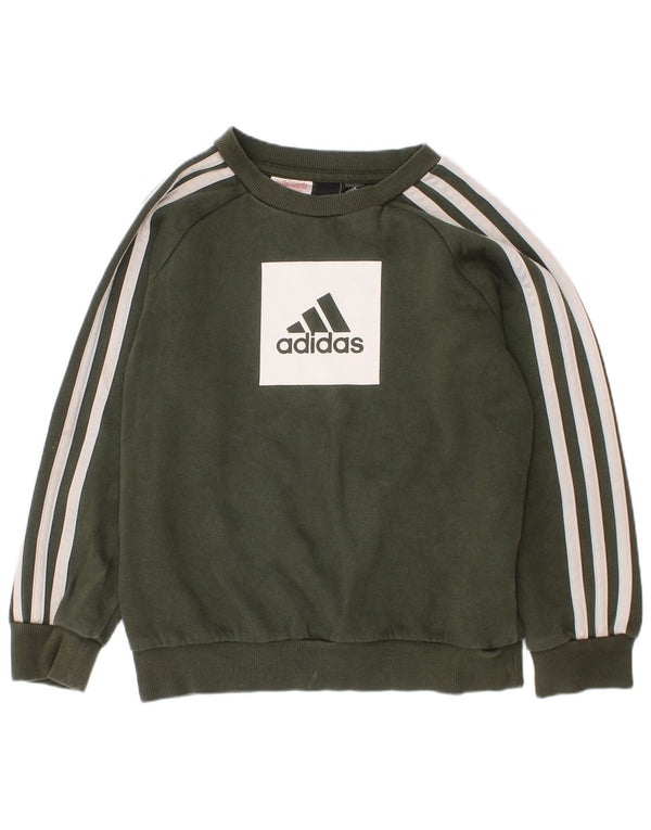 Chłopięcy sweter z grafiką ADIDAS, 6-7 lat, bawełna khaki