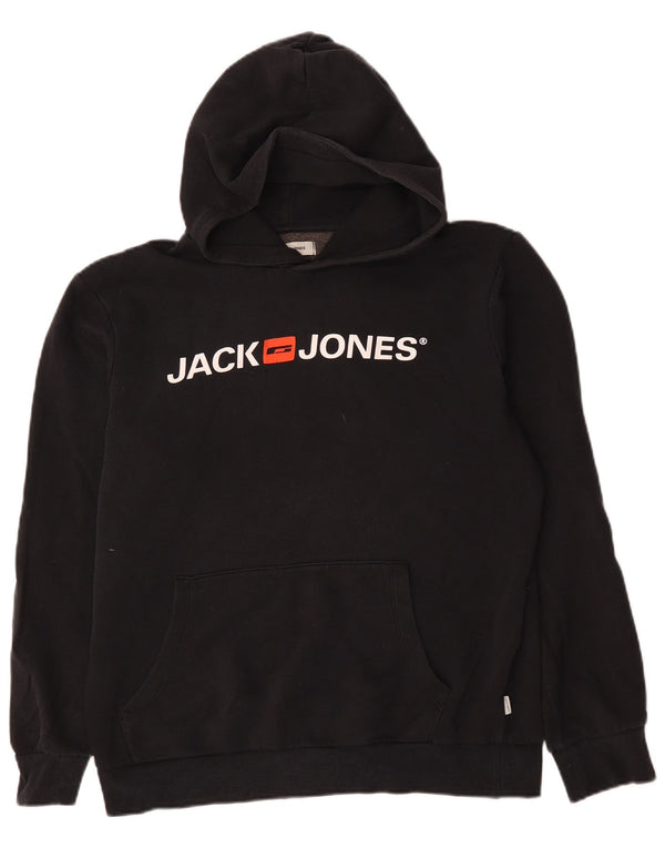 Męski sweter z kapturem i grafiką Jack & Jones, duży, czarny, bawełniany