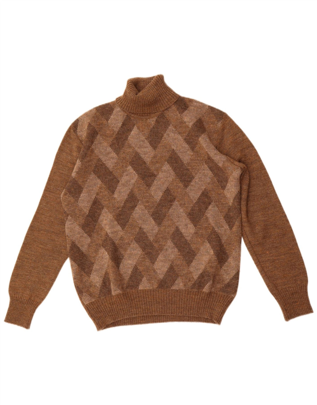 Vintage męski sweter z wywijanym dekoltem, średni brąz Argyle/diament