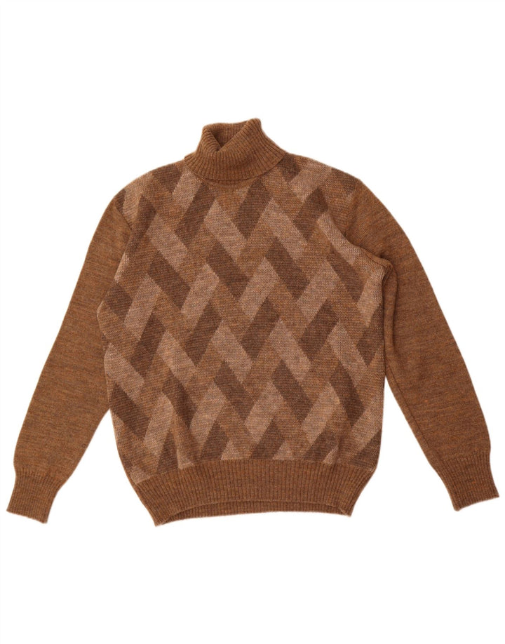 Vintage męski sweter z wywijanym dekoltem, średni brąz Argyle/diament