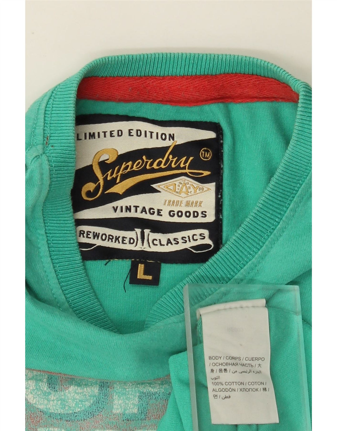 SUPERDRY Męski T-shirt z grafiką, duży, turkusowy, bawełniany
