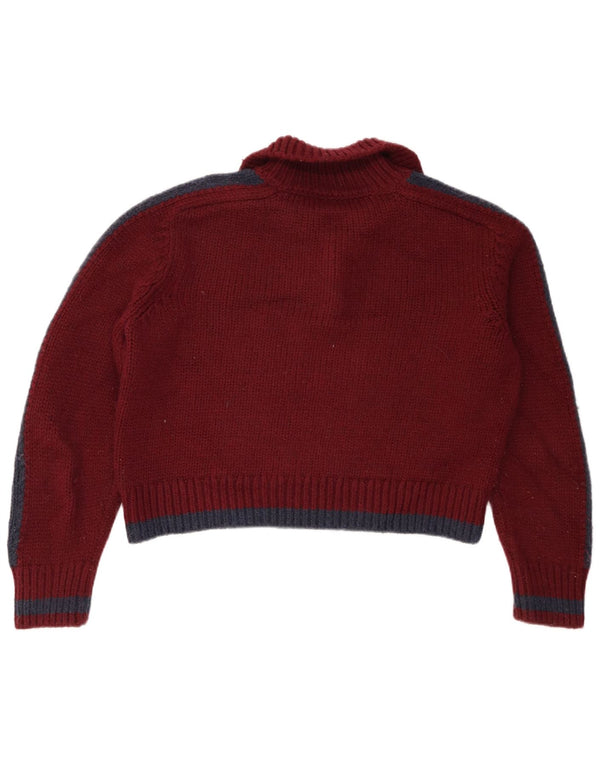 Damski sweter Zara Crop Polo Neck Sweter UK 10 Small Burgundy z blokami kolorów