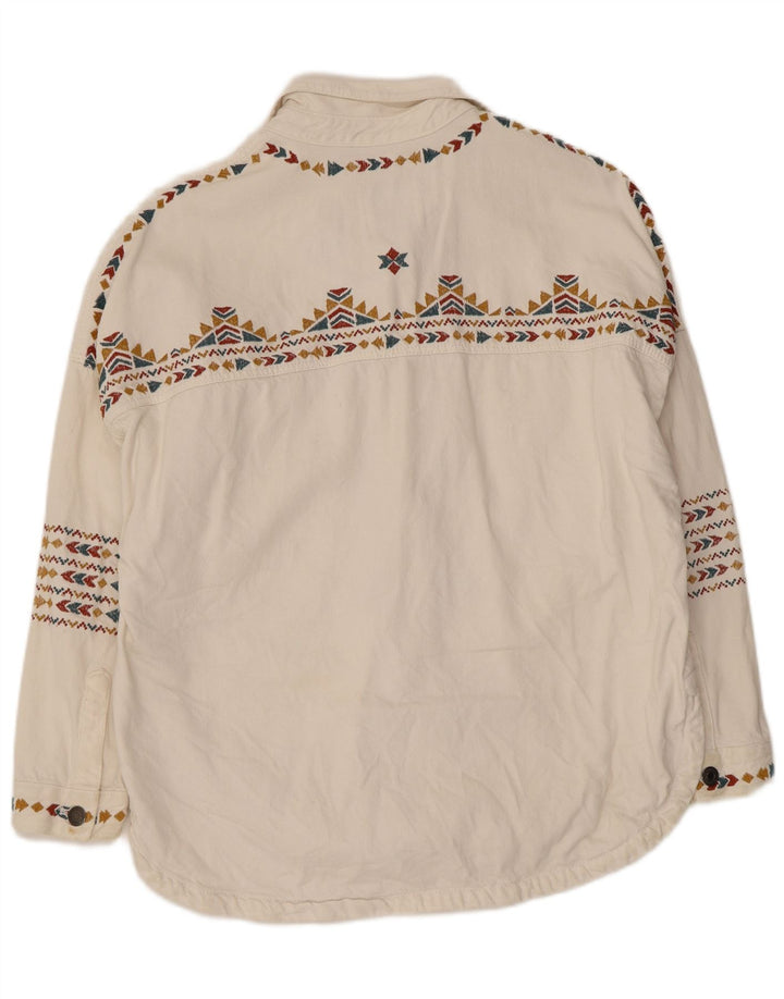Damska koszula oversize Zara UK 10 Small, biała, geometryczna bawełna