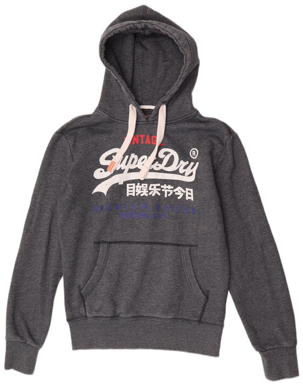 Męski sweter z kapturem Superdry z grafiką, mały, szary, bawełniany