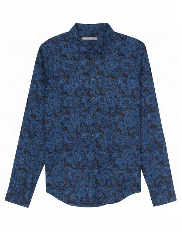 Angelo Litrico Mens Shirt Size 37/38 Small Navy Blue Paisley Cotton