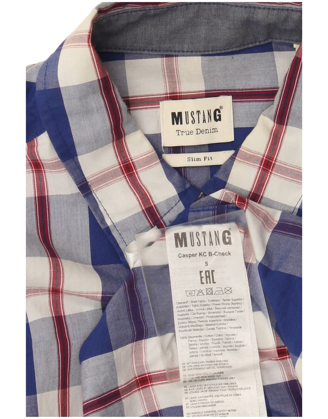 Koszula męska Mustang Slim Fit w małą niebieską kratkę, bawełniana