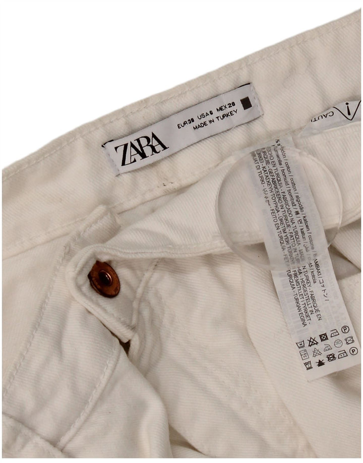 Damskie jeansy Zara w trudnej sytuacji, przycięte, EU 38, małe, W28 L24, biała bawełna